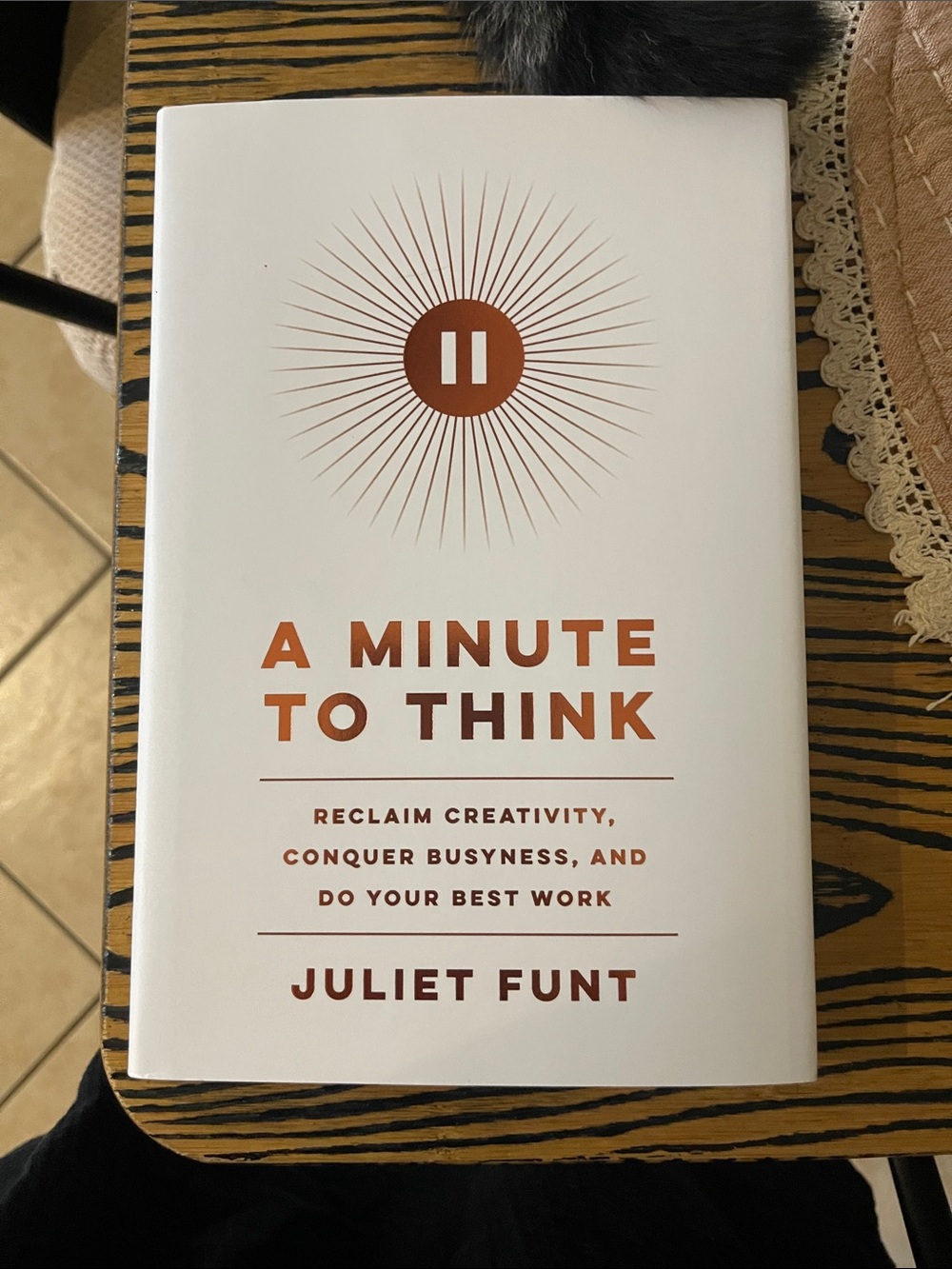 A Minute to Think by Juliet Funt - White with Rose Gold Text